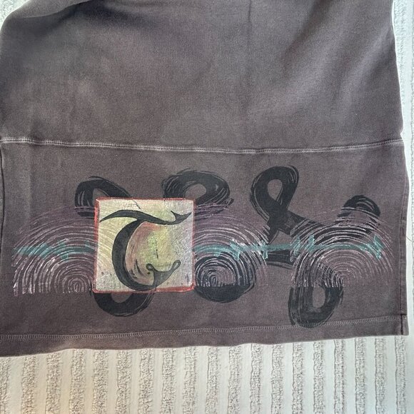 Vintage 90s Blue Fish Maxi Skirt Hand Printed Organic Cotton Dark Gray Side Slit - Picture 9 of 9